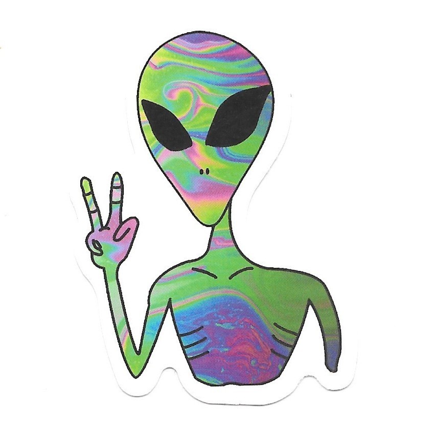 Peace Alien Vinyl Sticker – Psychedelic Trippy Die Cut Durable Ready to Ship