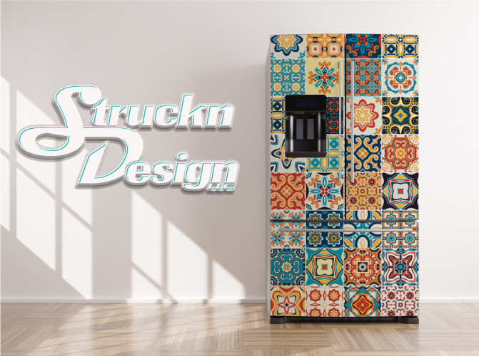 Traditional Ornate Tiles Shapes Art Fridge Freezer Wrap Side Door Vinyl Decal