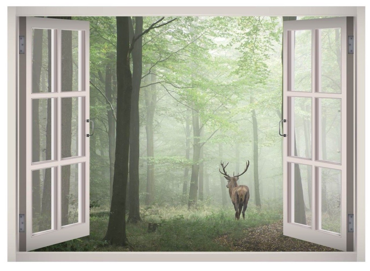 Woods Reindeer Window 3D Wall Decal Art Mural Home Decor Canvas Vinyl W189