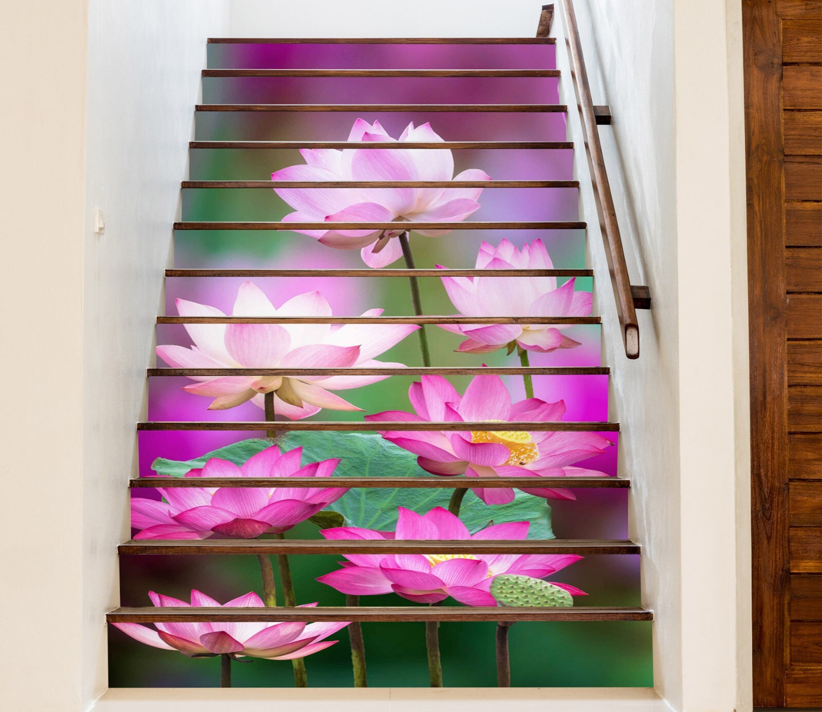 3D Red Lotus ZHU917 Stairs Risers Decoration Photo Mural Vinyl Wallpaper Amy