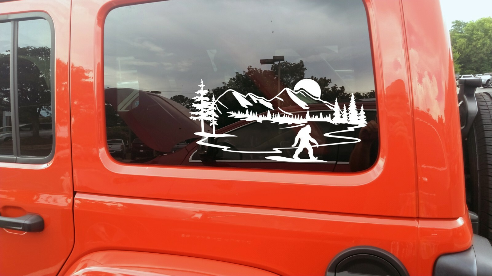 Bigfoot Lake Mountain Moon Scene Vinyl Decal V2 – Sasquatch Camper Graphics RV