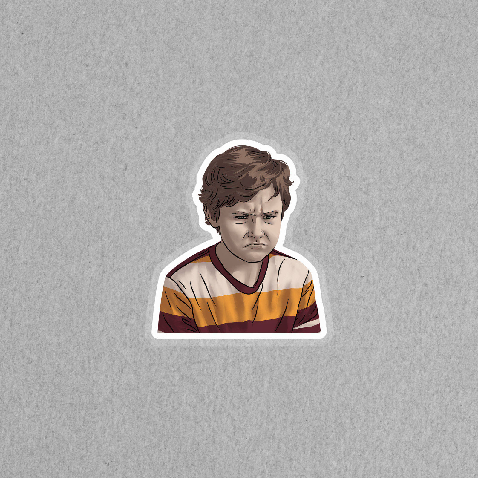 Vintage Style Serious Boy Portrait Sticker – Retro Young Man Photo #5643