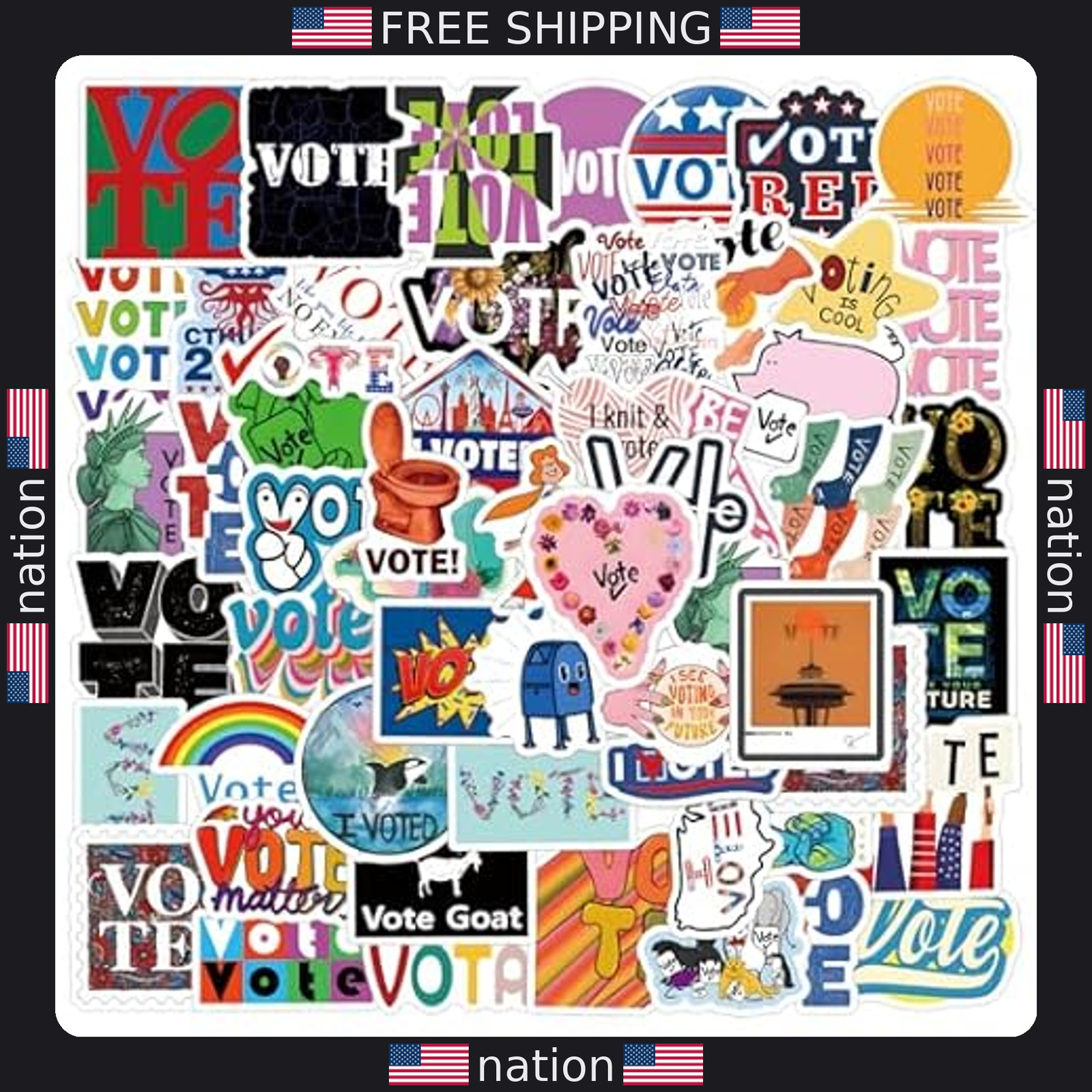 67pcs Colorful Election Vote Stickers, Waterproof Vinyl Decals for Campaigns