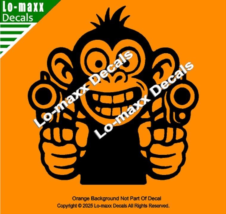 Monkey With Guns Die Cut Sticker Vinyl Decal For Car Fridge Locker Laptop
