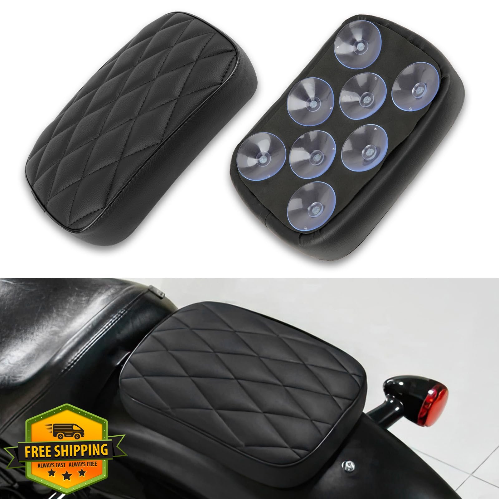 DREAMIZER Motorcycle Passenger Seat 8 Suction Cups Black Diamond Harley Dyna