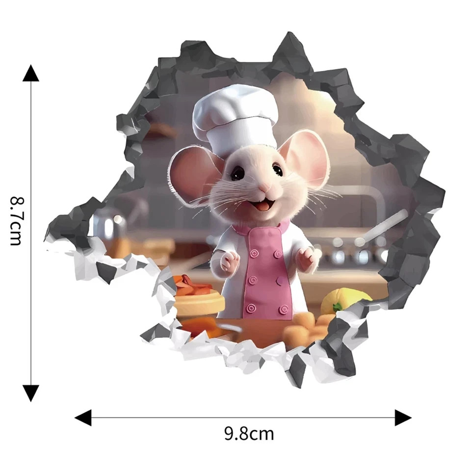 6PCS 3D Mouse Hole Wall Decals Peel and Stick,Decorative Wall Stickers, Fun A…