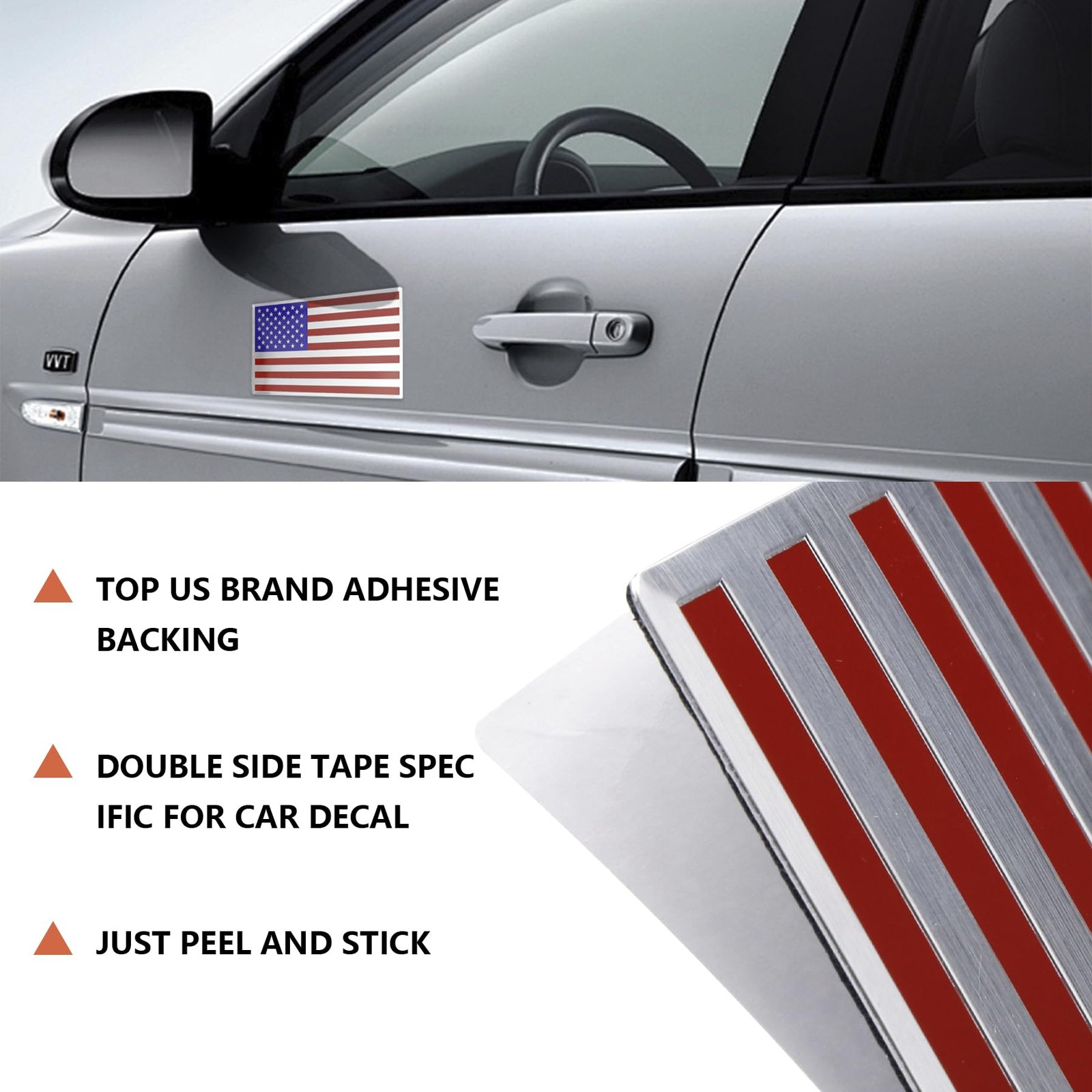 3D Embossed Metal American Flag Decals 2 Pack – 5" x 3" USA Flag Stickers for…