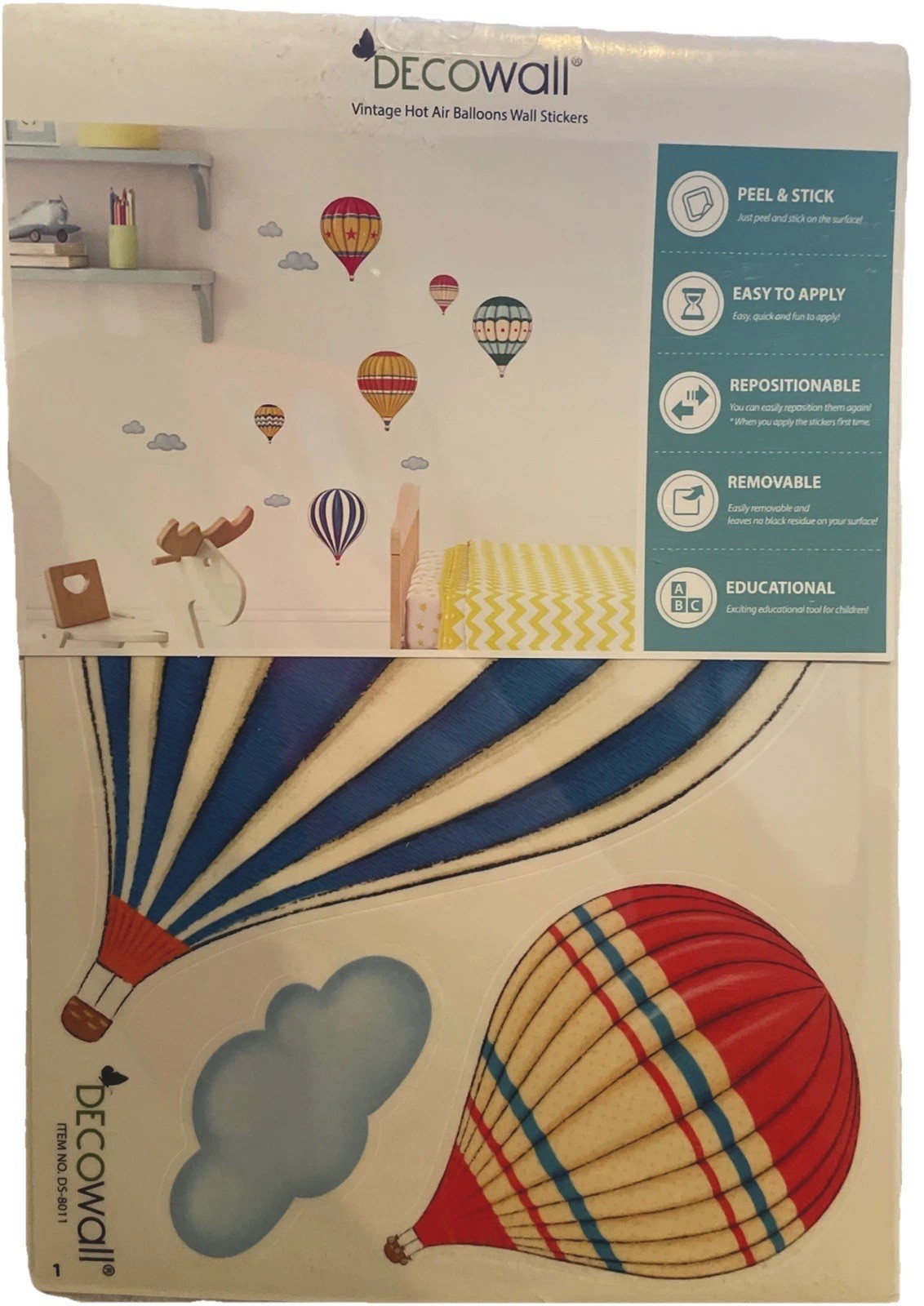 New Decowall Vintage Hot Air Balloons Wall Stickers – 12 Peel And Stick Decals