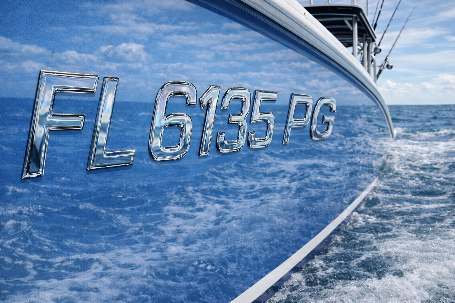 Premium Boat Registration Numbers 3” – Raised 3D Domed Marine Decals Chrome