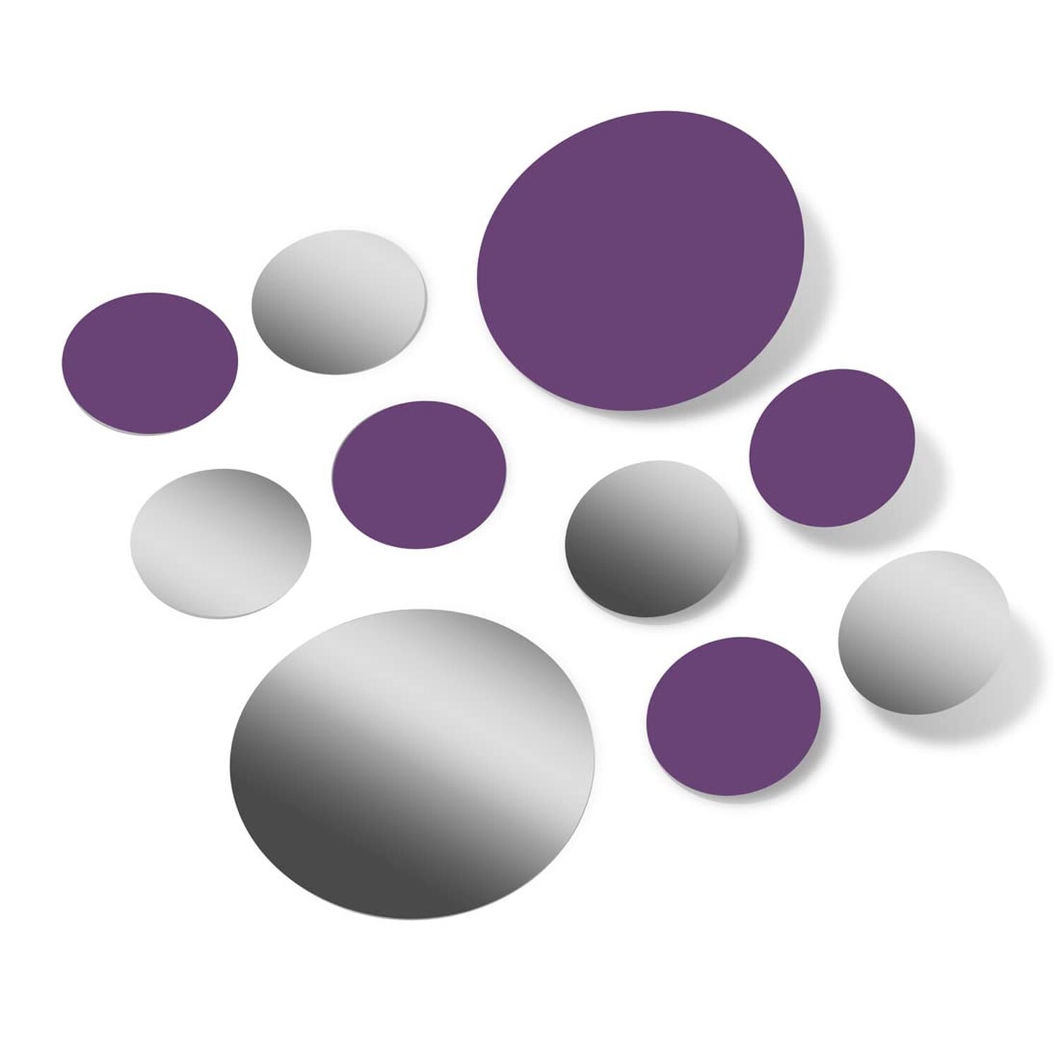 Purple/Metallic Silver Vinyl Wall Stickers – 2 & 4 inch Circles (30 Decals)