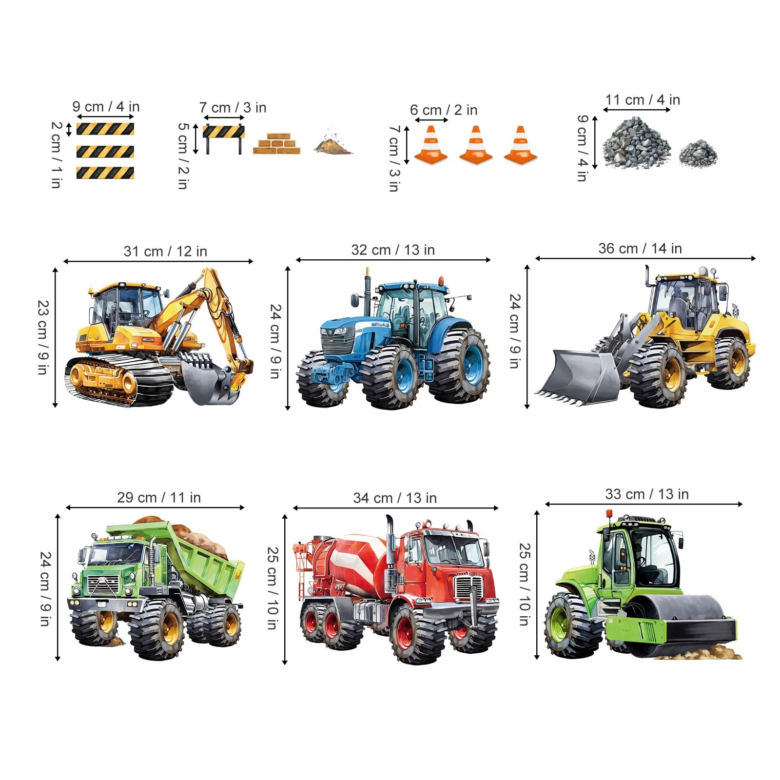 Construction Cars Wall Decals Trucks Tractor Vehicles Wall Stickers Baby Nurs…