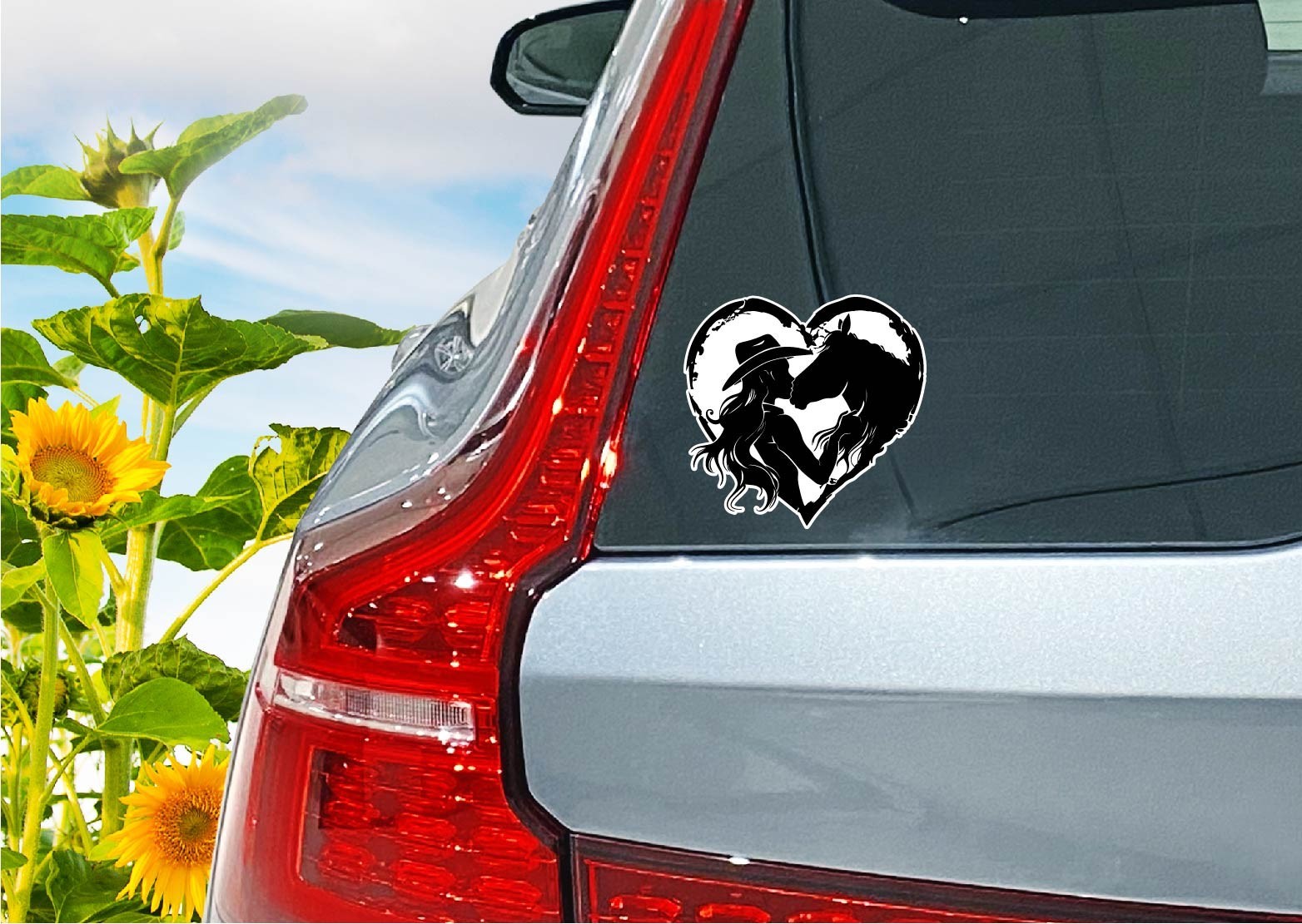 Cowgirl Kissing Horse Heart Decal Sticker Girl Country Life Western Farm Love