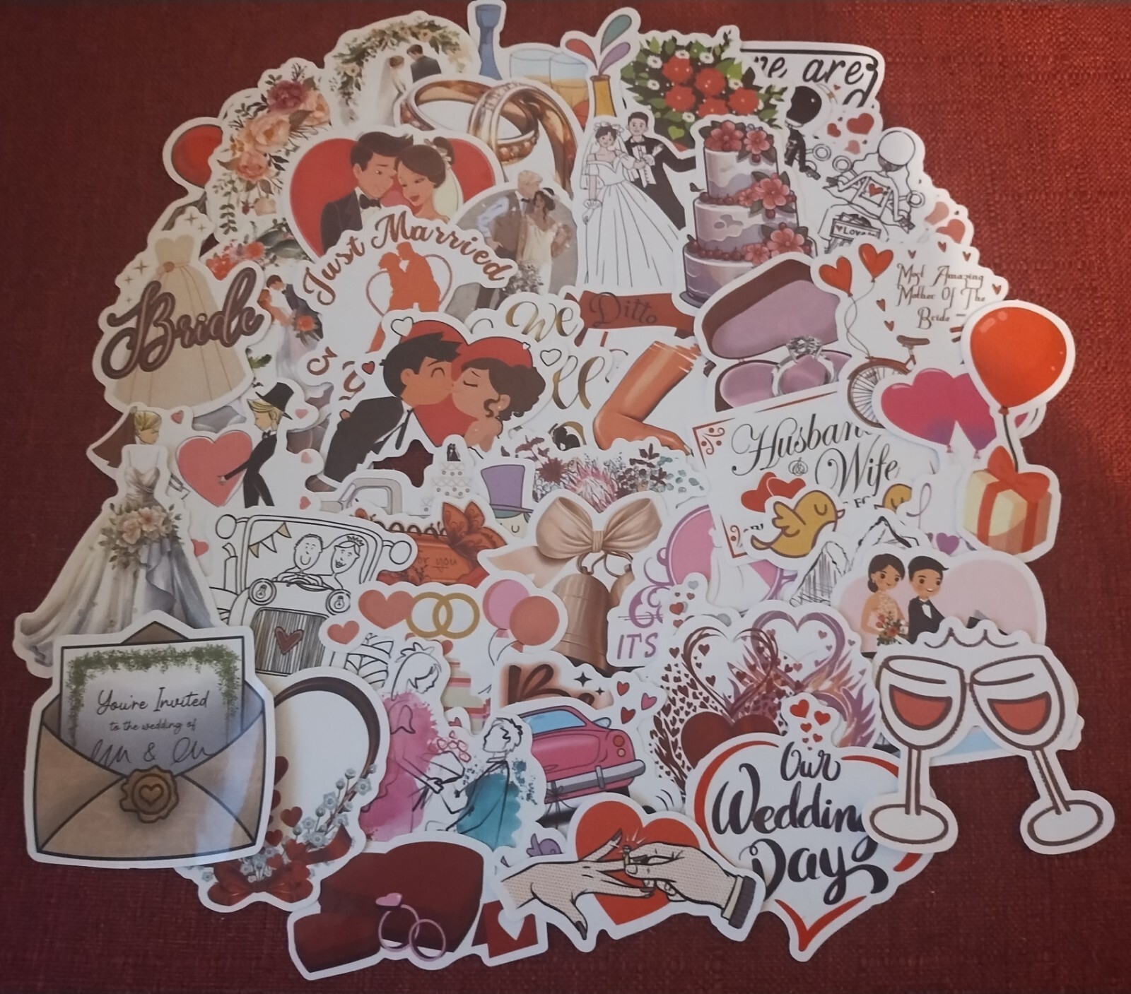 50PC. WEDDING/MARRIAGE WATERPROOF VINYL STICKERS/DECALS