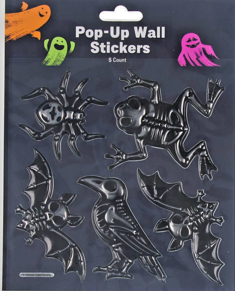 15 ct Pop-Up Wall Stickers Halloween Spooky Themed Bats Spiders Frogs, Crows