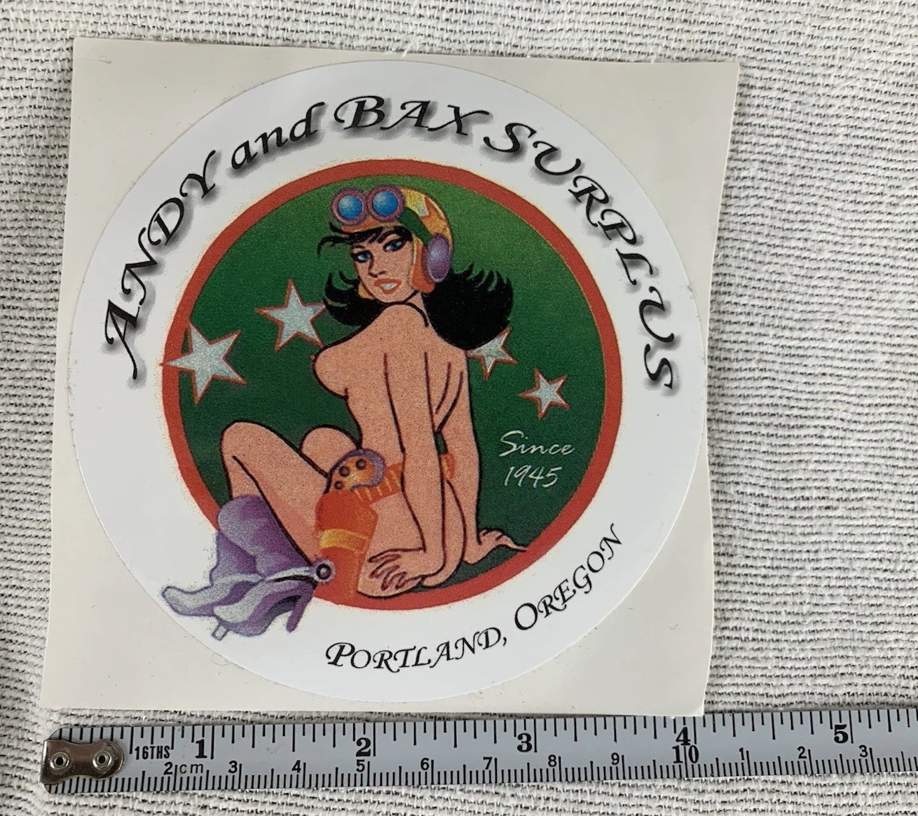 Andy and Bax vintage Army Surplus Store Sticker Portland Oregon