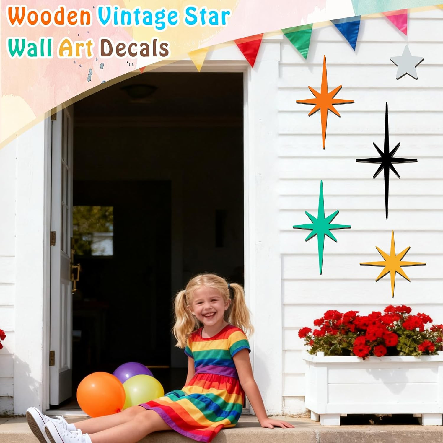 5 Pcs Wooden Atomic Stars Wall Decals Mid Century Wall Decor Modern Star Wall Ar