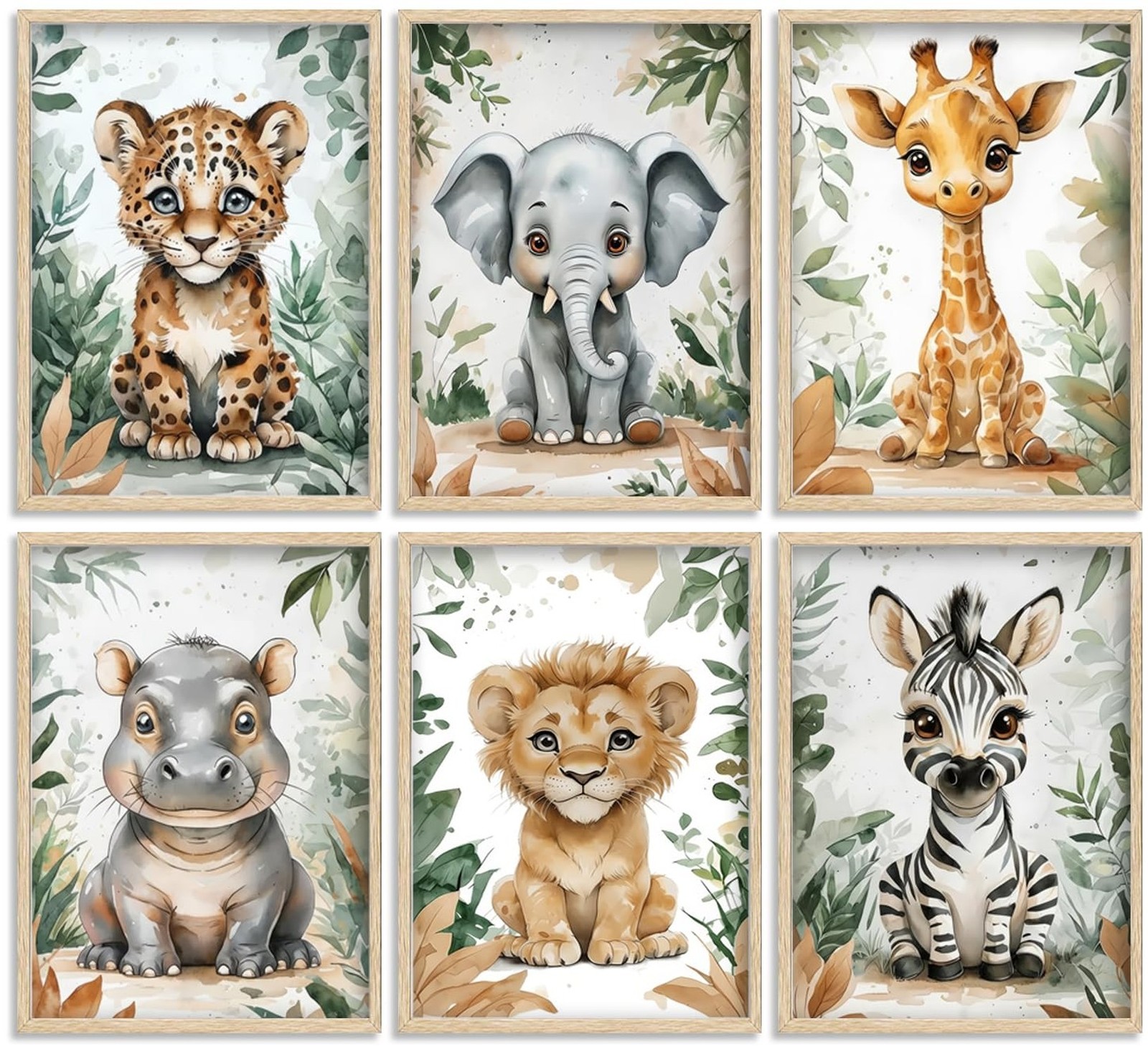 Baby Boy Safari Animal Wall Art Watercolor Theme Nursery Painting Picture Wal…