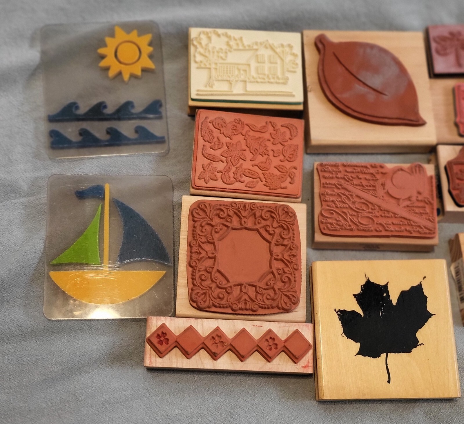 Lot Of 13+ Stamps Paper Crafting Stamping Wood
