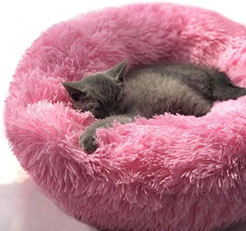 Modern Soft Plush Round Pet Bed for Cats or Small Dogs, Mini Medium Sized Dog Ca