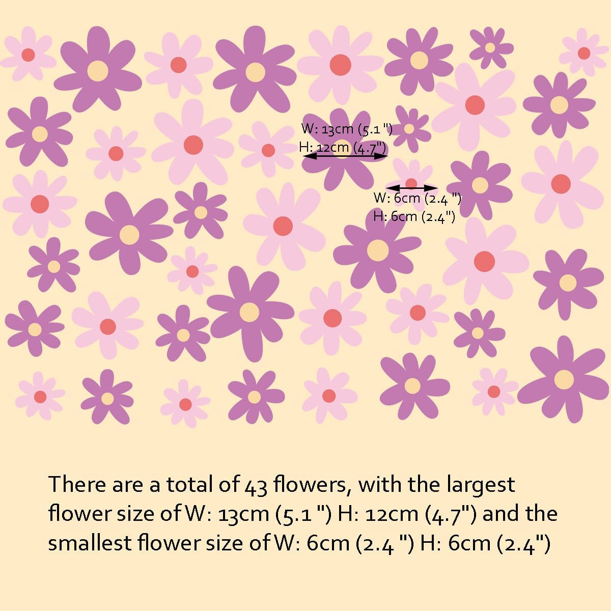 Pink Purple Daisy Flower Wall Art Stickers – Floral Decals for Nursery