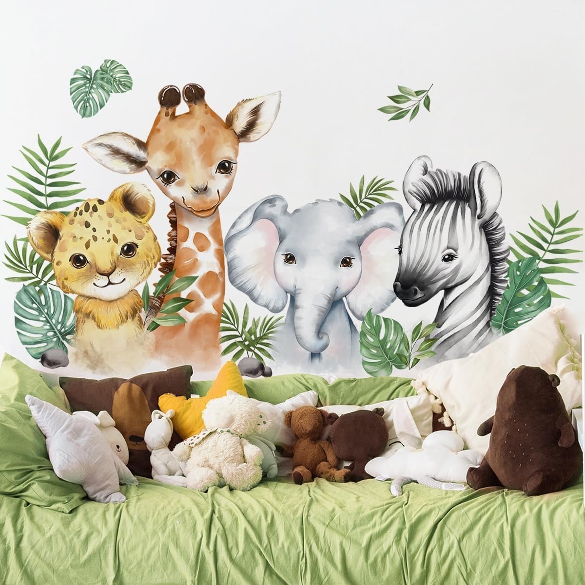Colorful Animal Wall Stickers – Waterproof Jungle Safari Decor for Nurseries