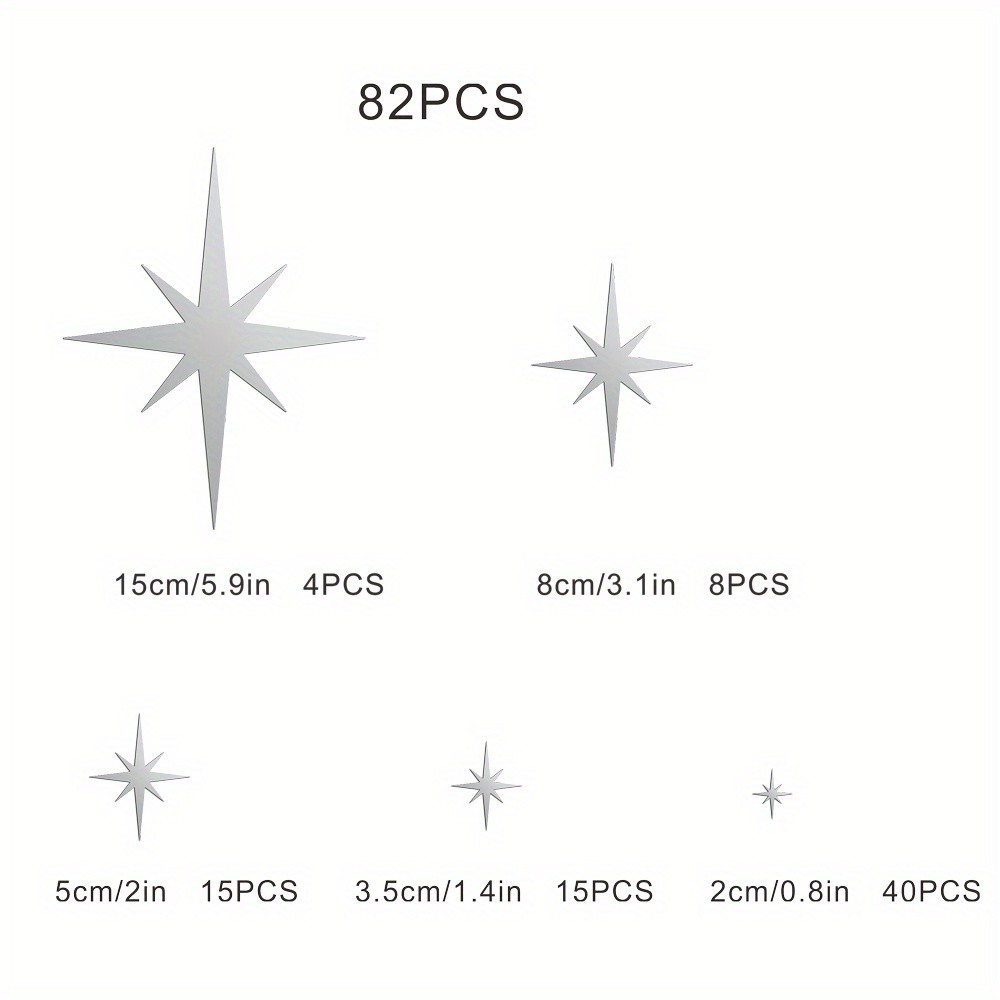 82Pcs /set Star Cross Acrylic Mirror Wall Stickers Self Adhesive Home Decor