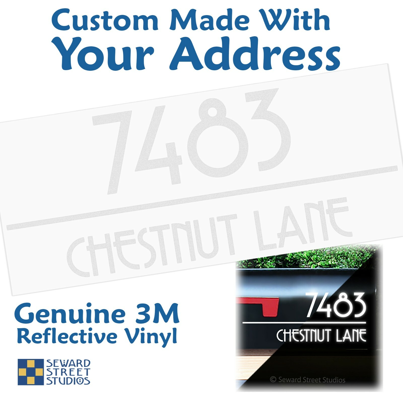Reflective Address Number & Street Name Decal, Personalized Custom – 1274R