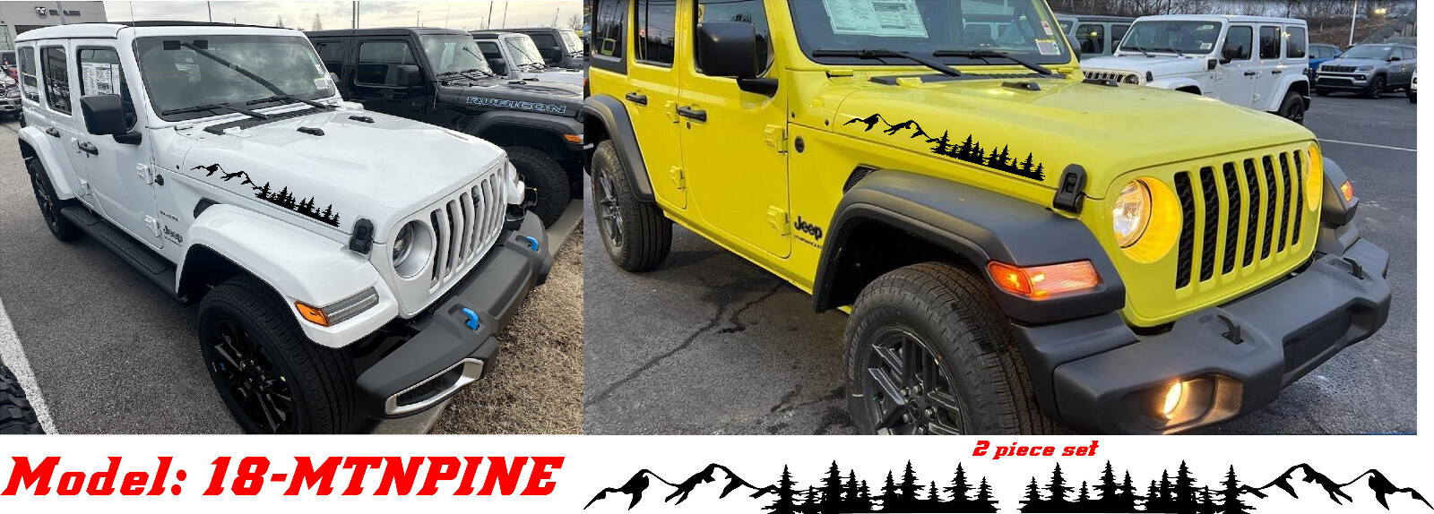 Mountains & Pine tree Hood decals stickers graphics fits Jeep Gladiator Wrangler