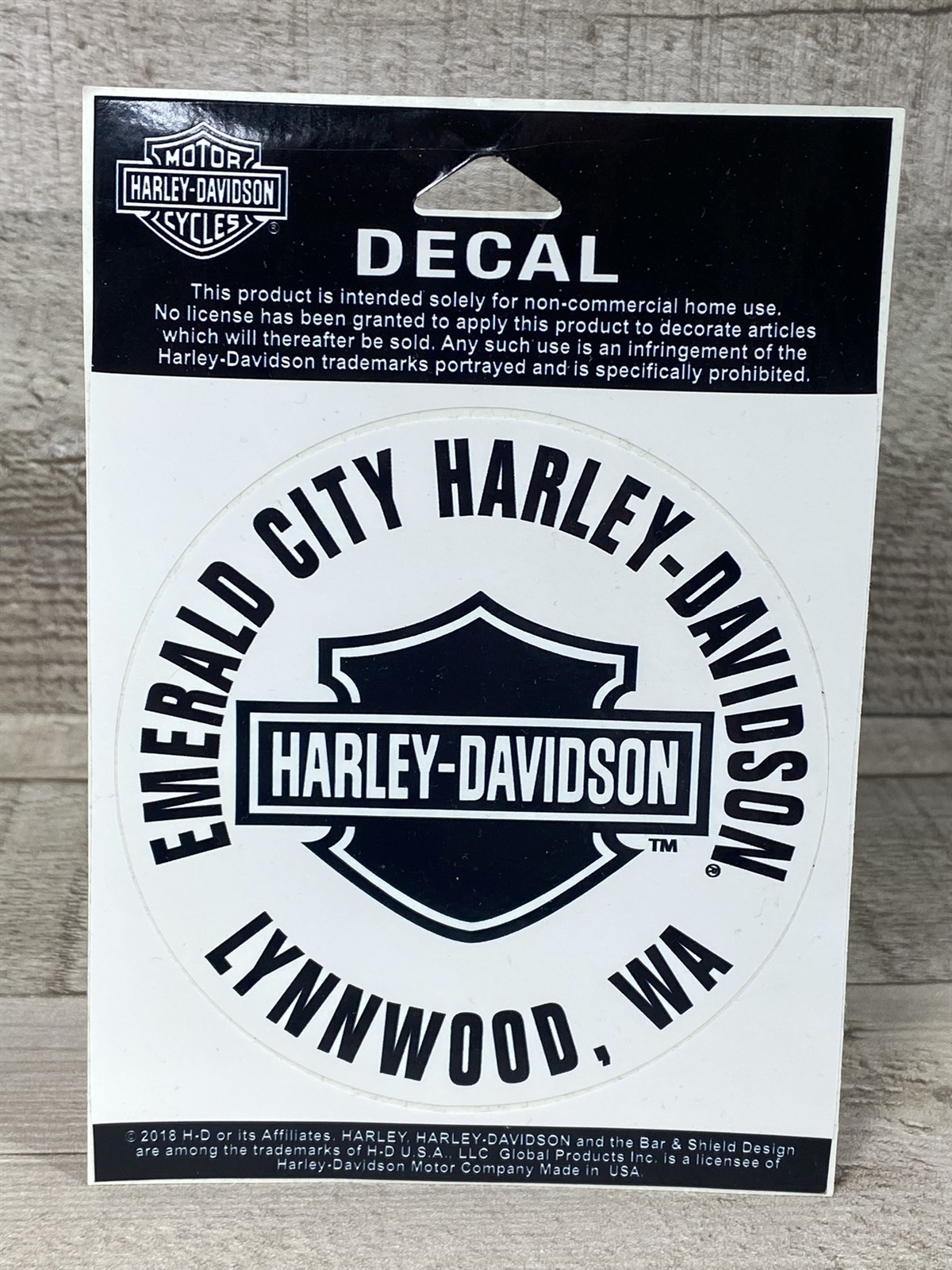 Harley Davidson Bar & Shield Black White Emerald City Lynnwood WA 4" Decal – New