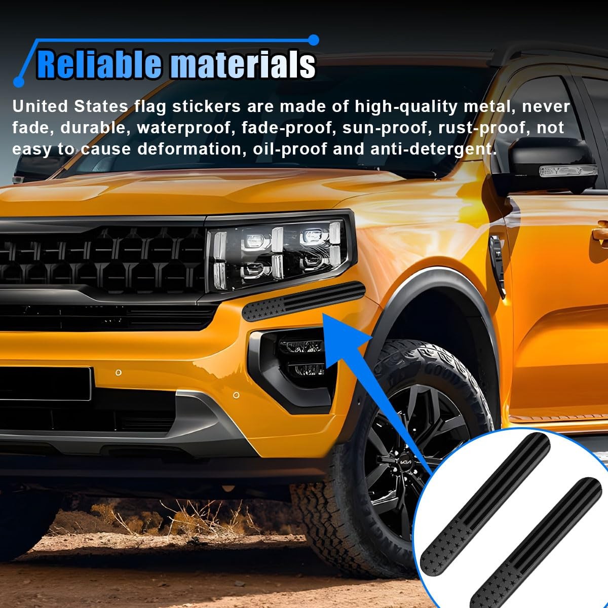2PCS USA American Metal Flag Auto Fenders Emblem Sticker – 6×1.02 inch, Black
