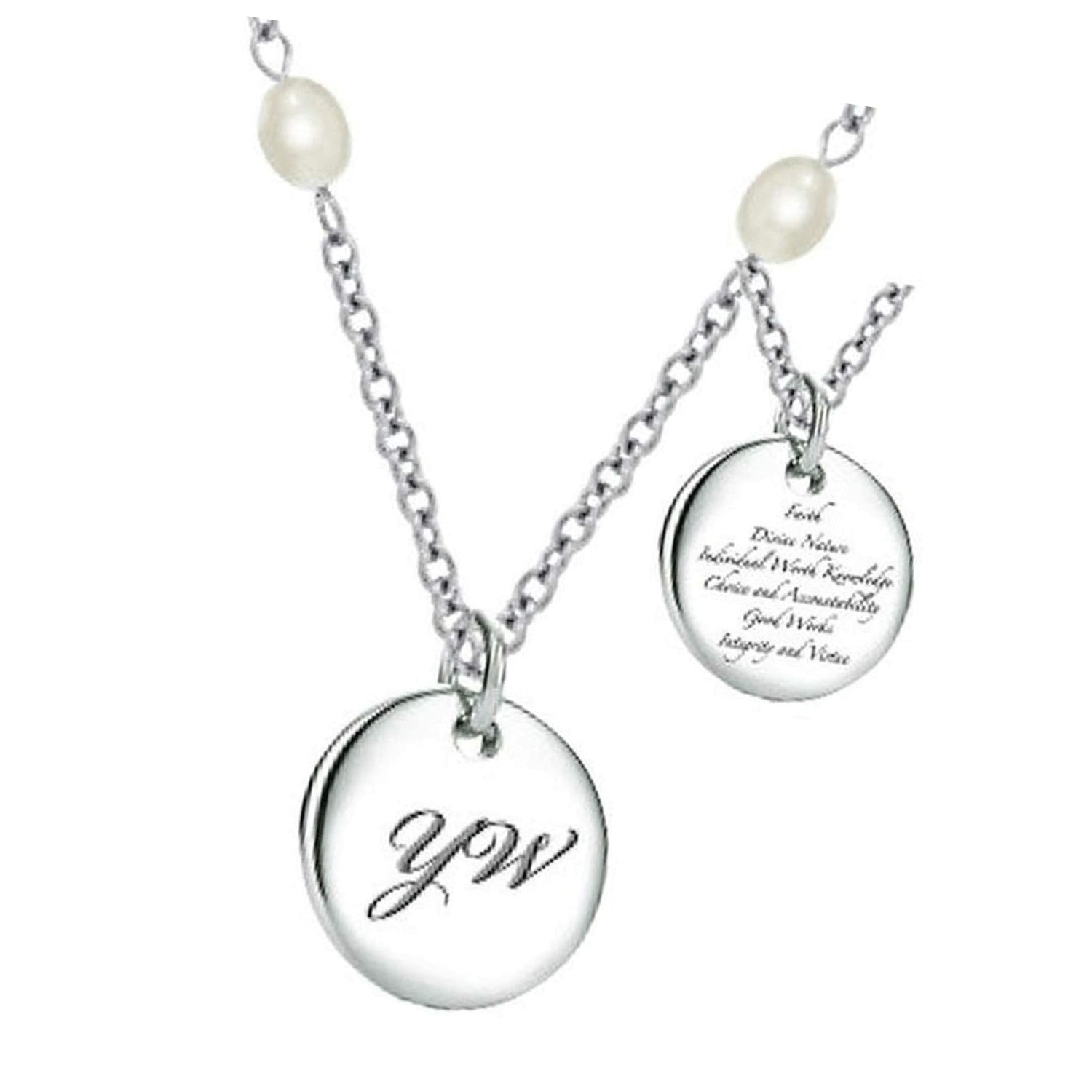 K12N Necklace Women Stainles Steel Pearl Chain Mormon One Moment In Time LDS CTR