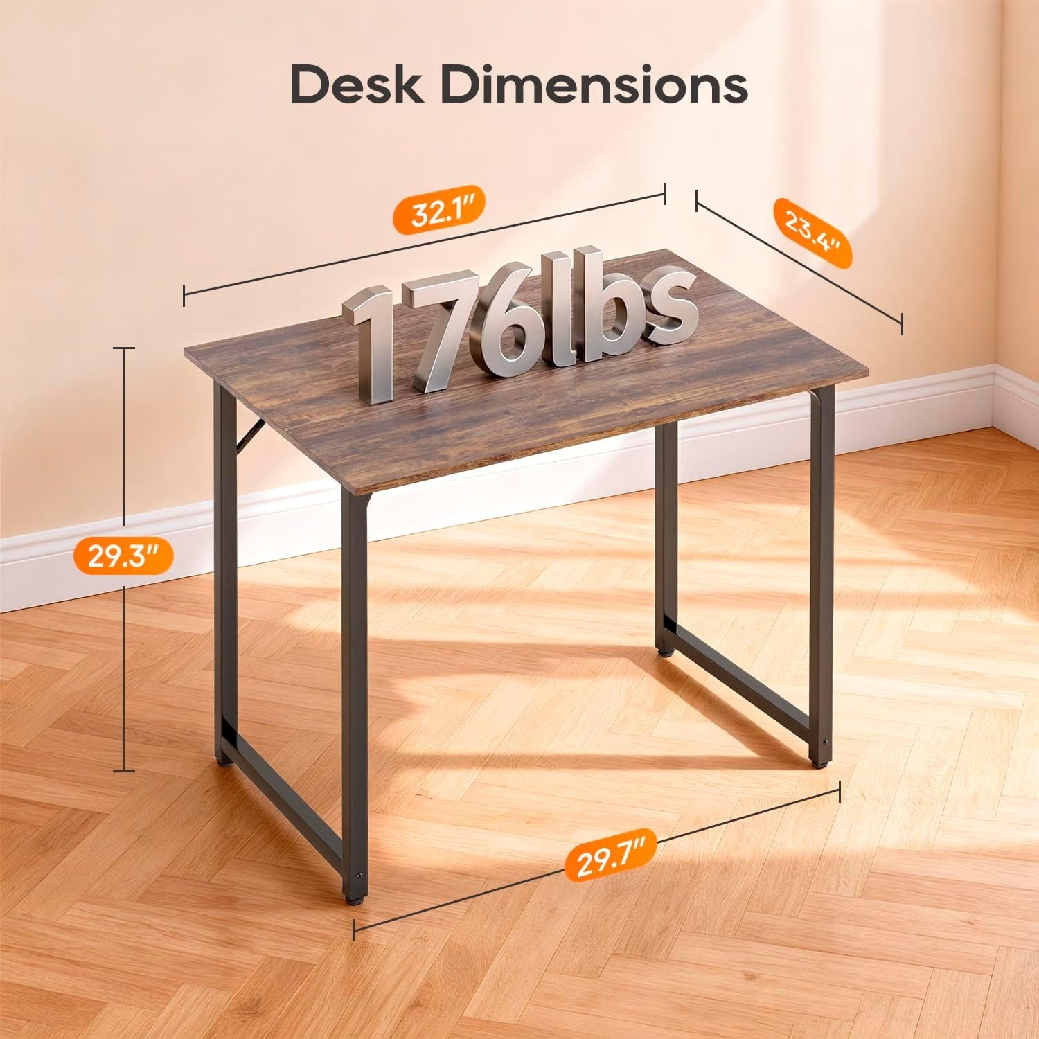 PayLessHere 32" Computer Desk, Brown Writing Table w/ Metal Frame