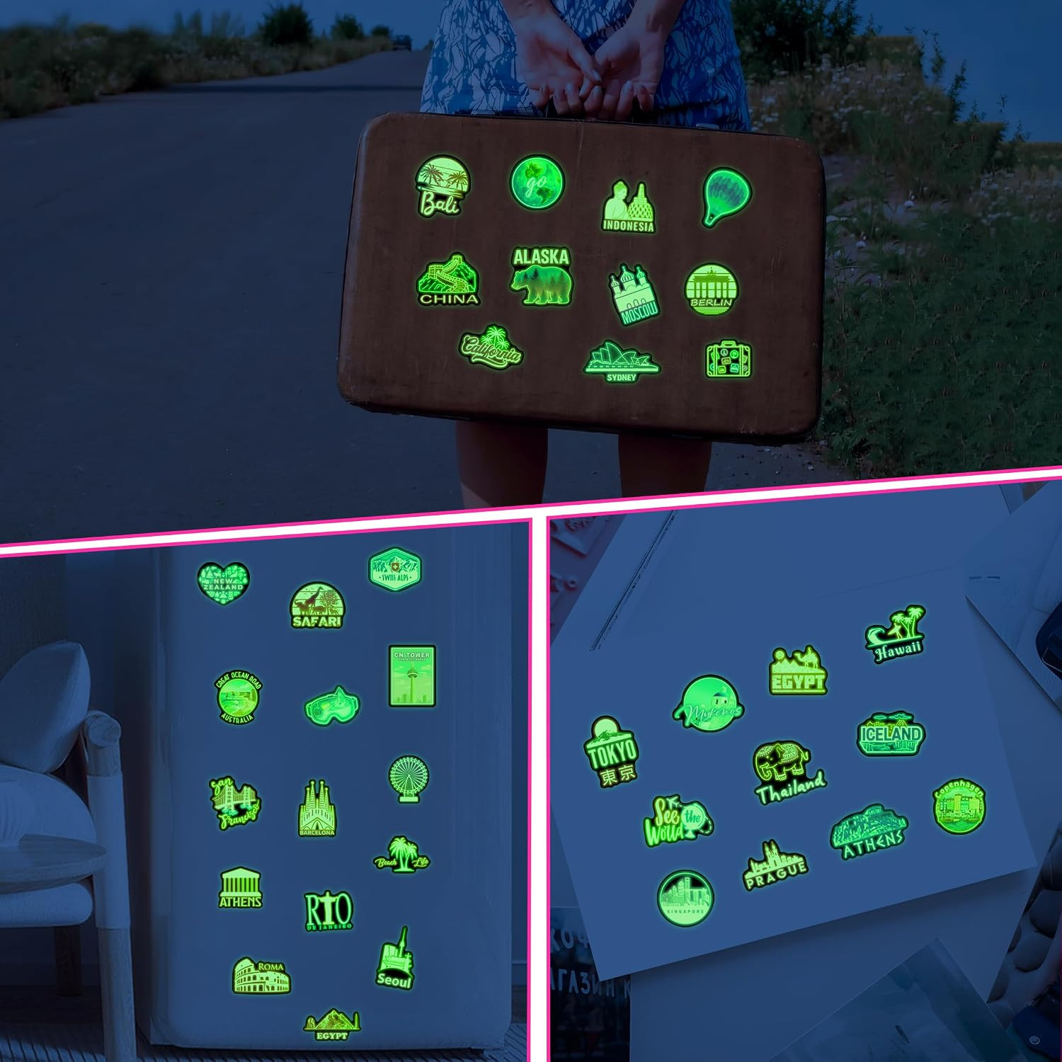 Glow in the Dark Neon World Featured Architecture Stickers for Water Bottle, 50