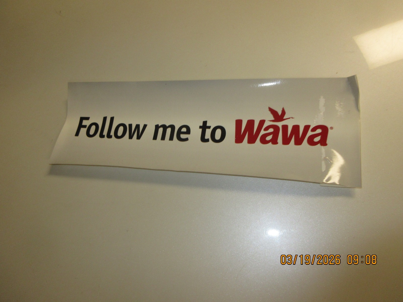 "Follow me to WAWA" decal/sticker is a multicolored rectangle . 11 1/2" X 4"