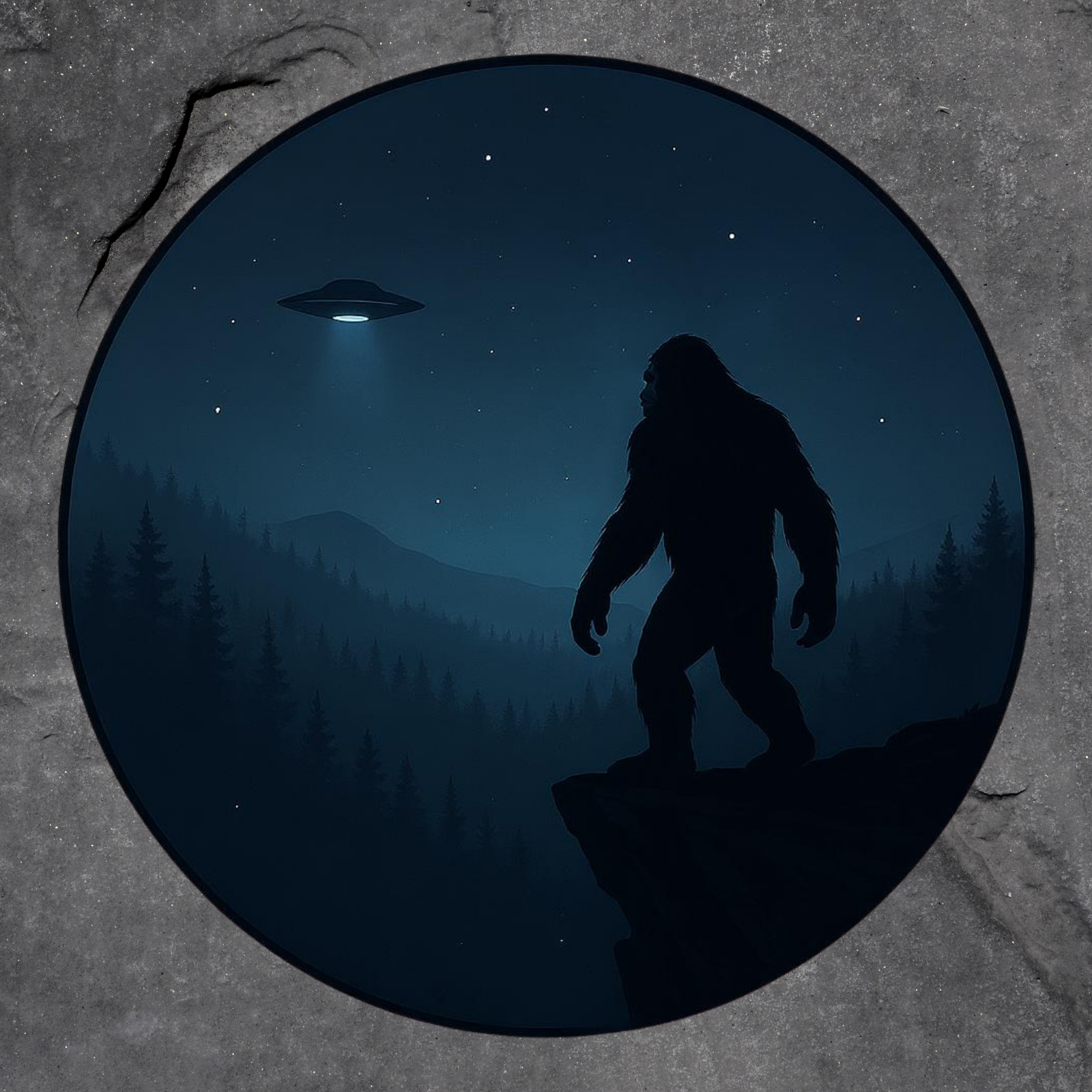 Bigfoot Alien sticker vinyl decal lone cliff encounter starry night ufo forest