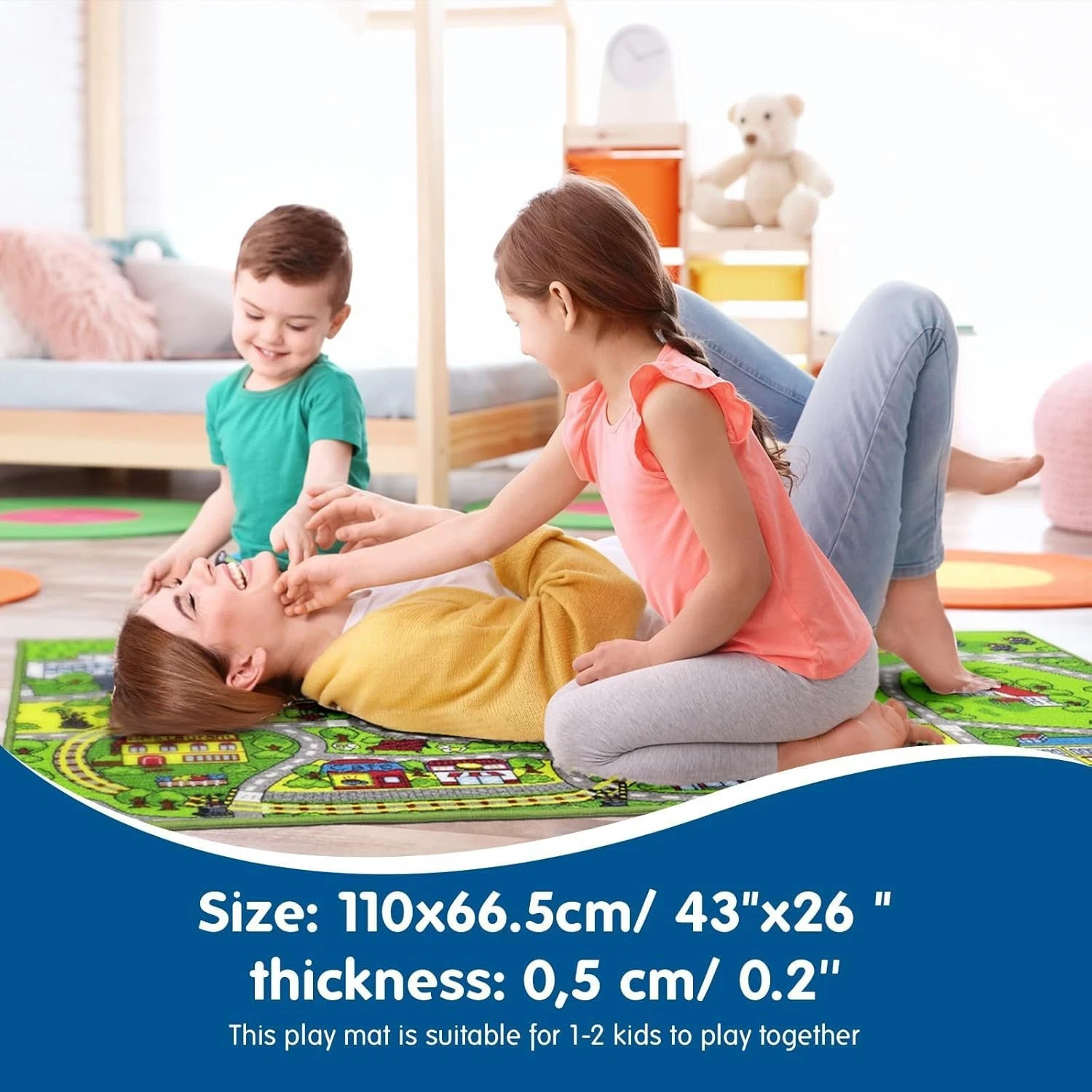 Kids' Train & City Rug – Non-Slip, Washable, Race Car Track Play Mat for Boys &