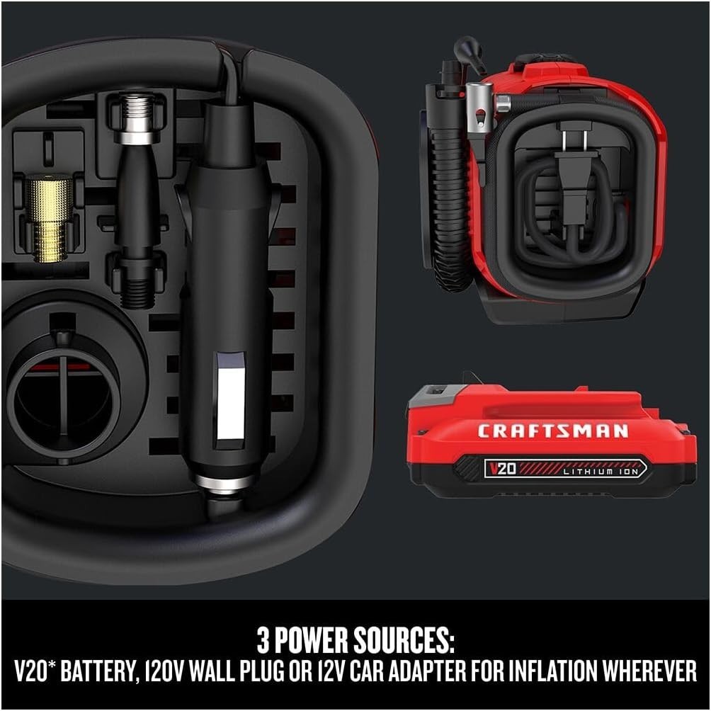 V20 Tire Inflator Portable Air Compressor, Car Air Pump, 3 Modes Tire Pump: Cor