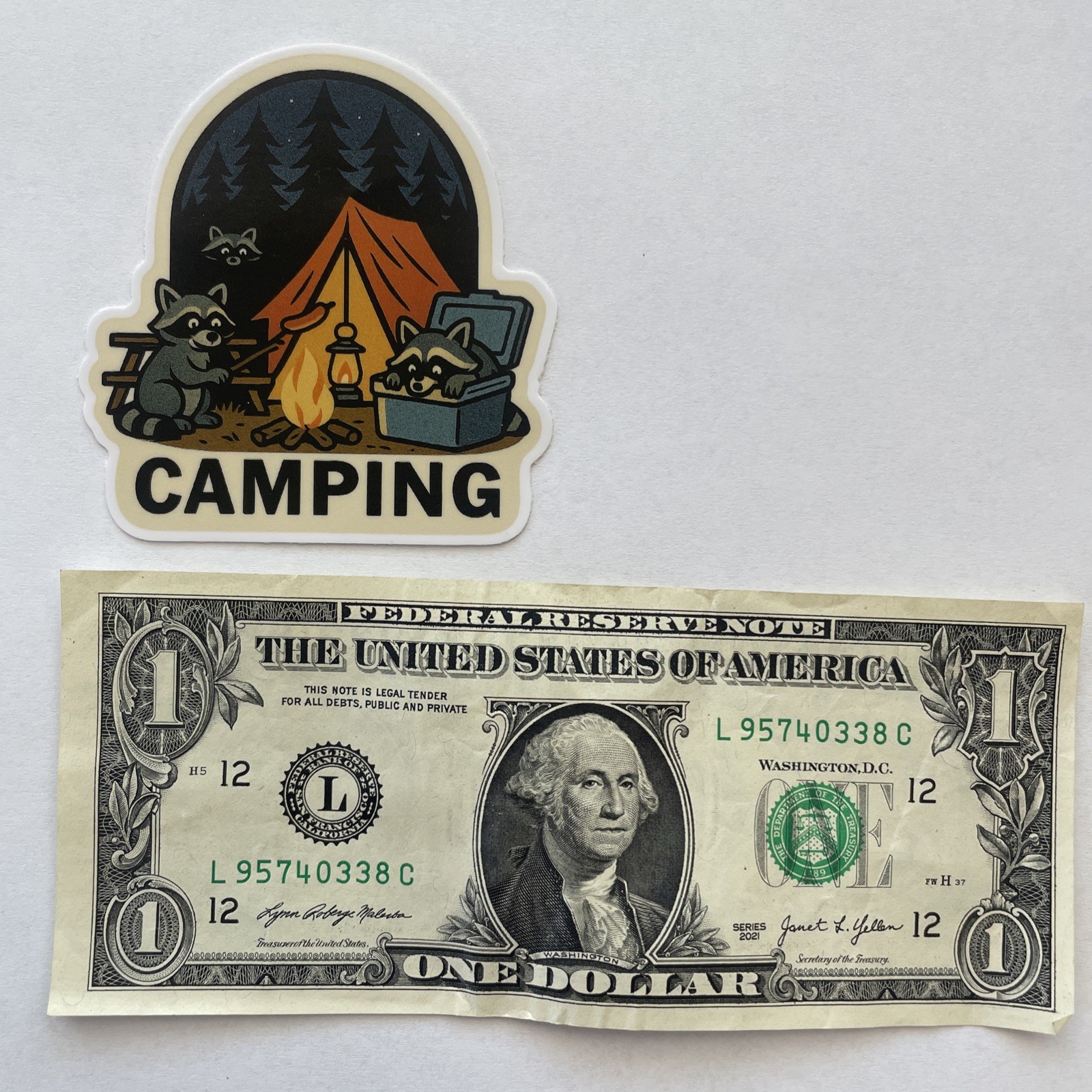 Mischievous Funny Raccoon Tent Camp Fire Camping Sticker