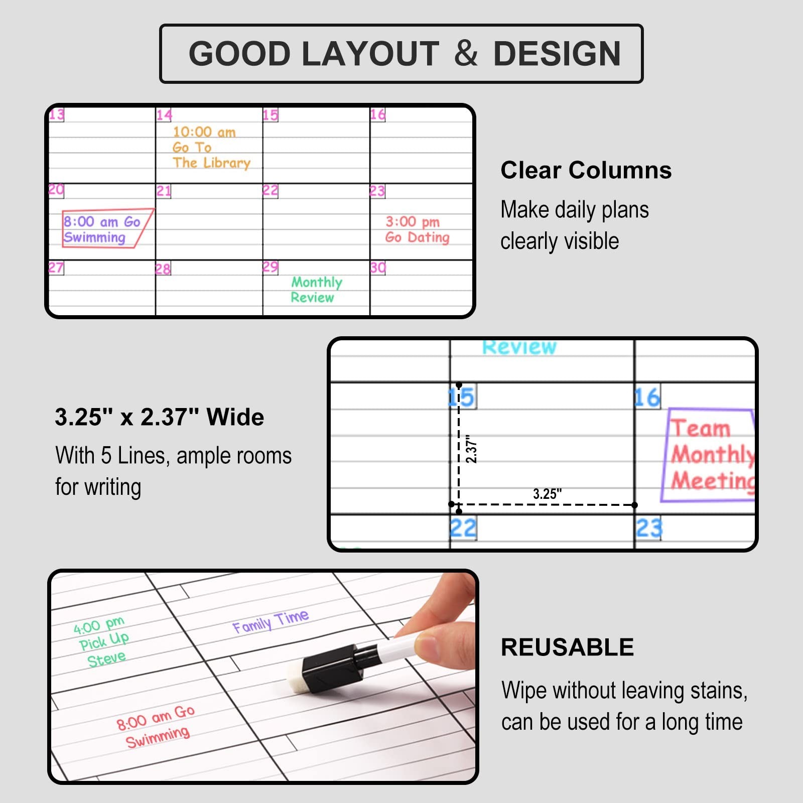 Large Dry Erase Calendar for Wall – 3 Month Vertical Wall Calendar, Reusable …