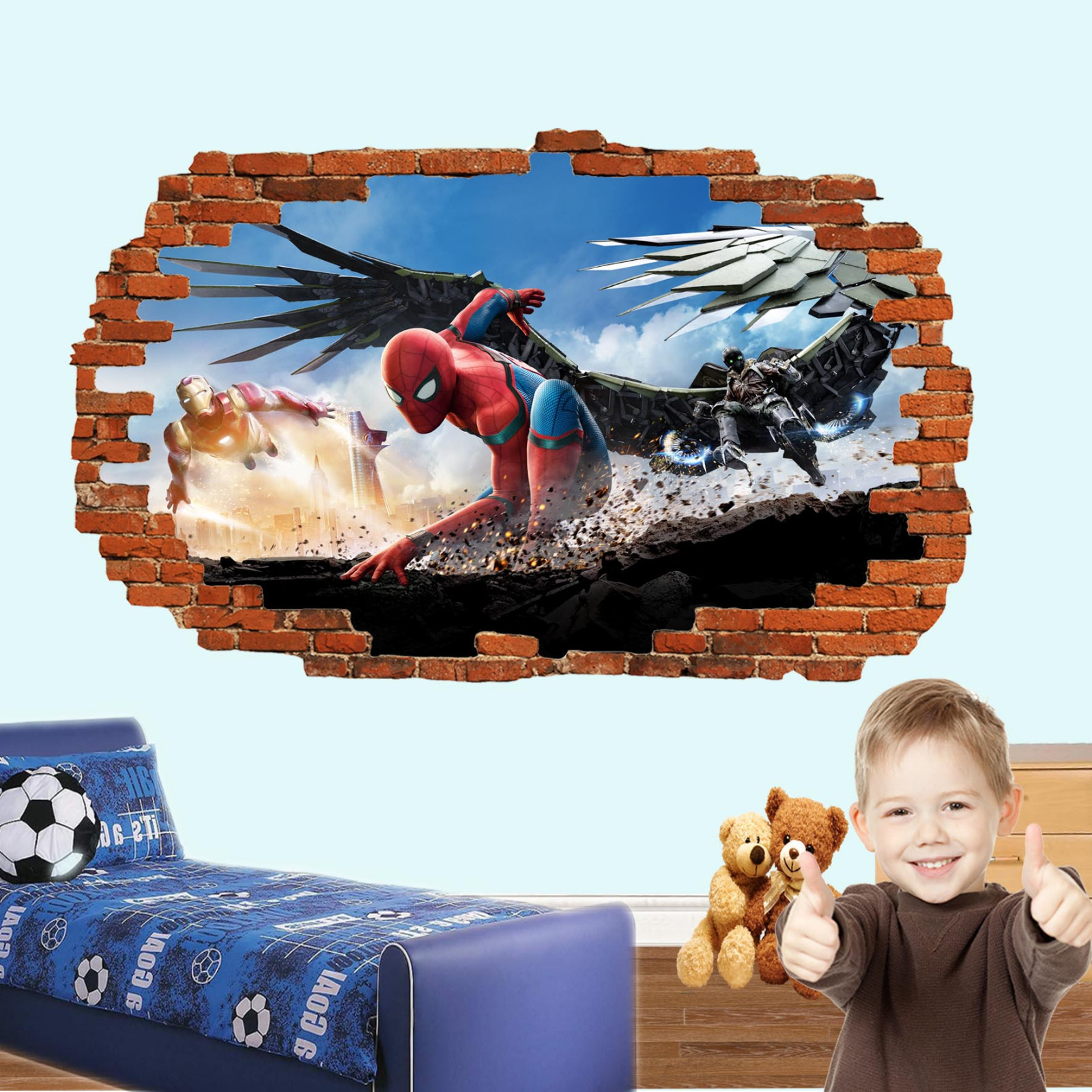 Ironman Spiderman Wall Stickers 3d Art Poster Mural Decal Kids Boys Bedroom ST3