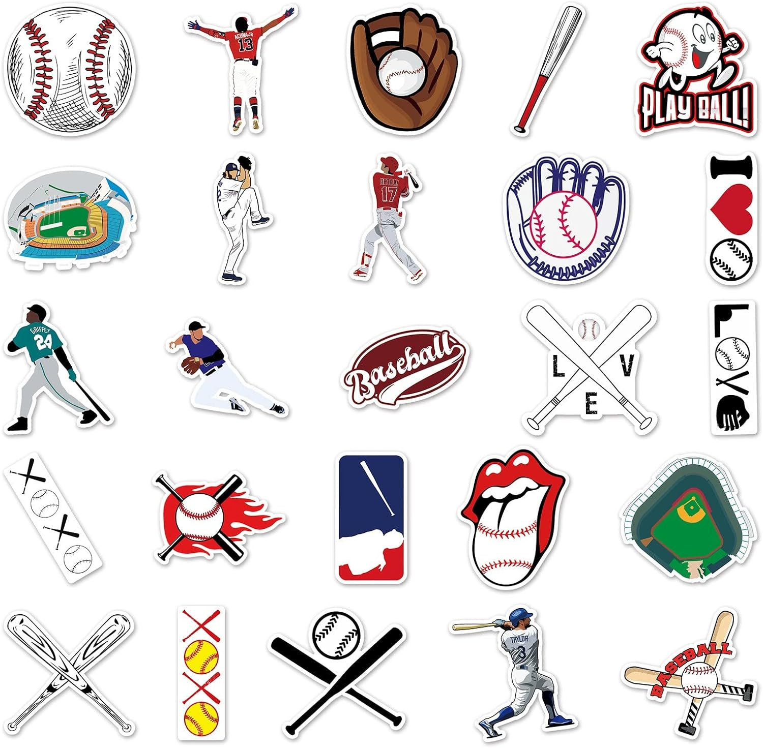 50Pcs Baseball Stickers，Waterproof Vinyl Baseball Tattoos for Kids Teens Boys Ad