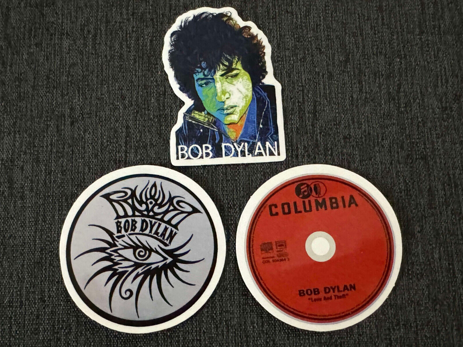 Lot of 3 BOB DYLAN 1 3/4" to 2 3/4" Logo Photo STICKERS Fast! FREE SHIP!