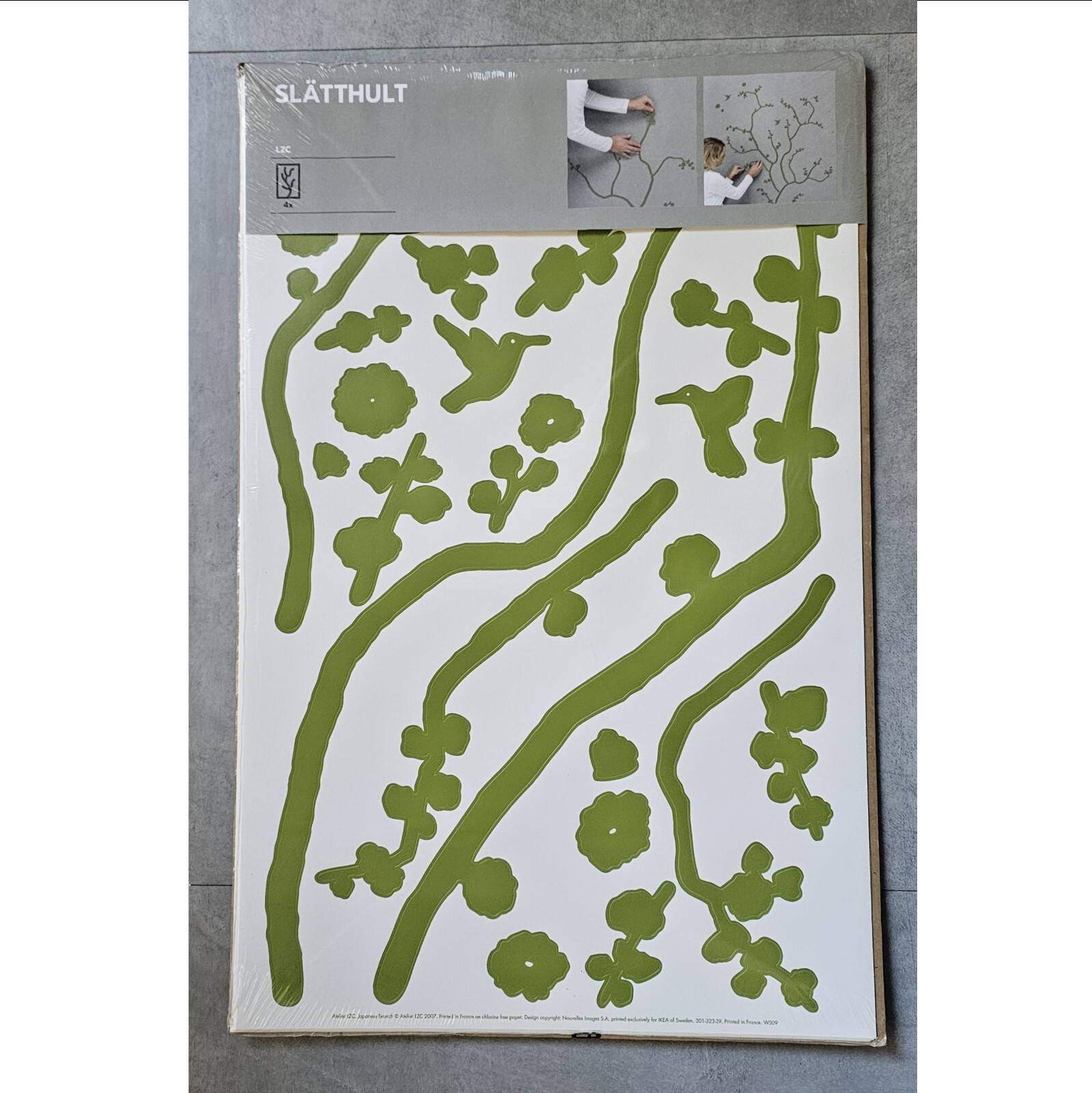 IKEA Slatthult Wall Art Decals Japanese Branches Birds Green Stickers 2007 NOS