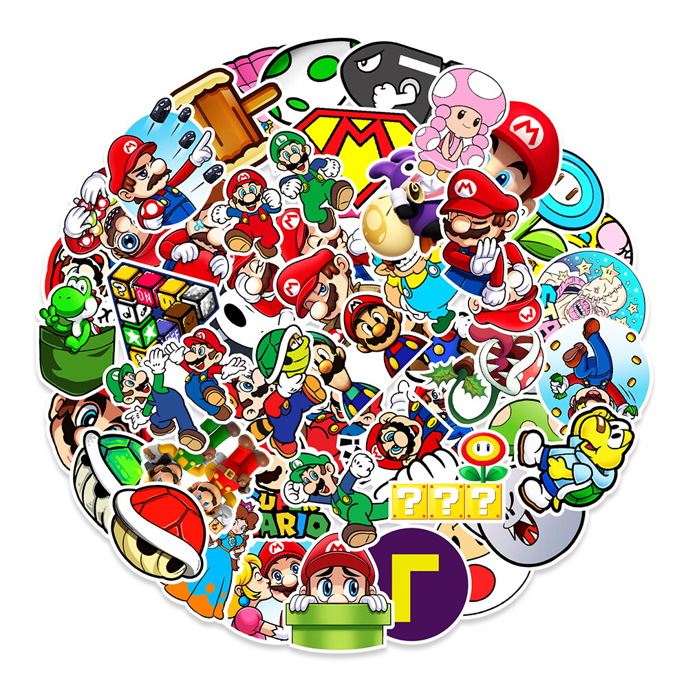 50 Pcs Stickers Nintendo Super Mario Skateboard Luggage Phone Laptop Car Vinyl