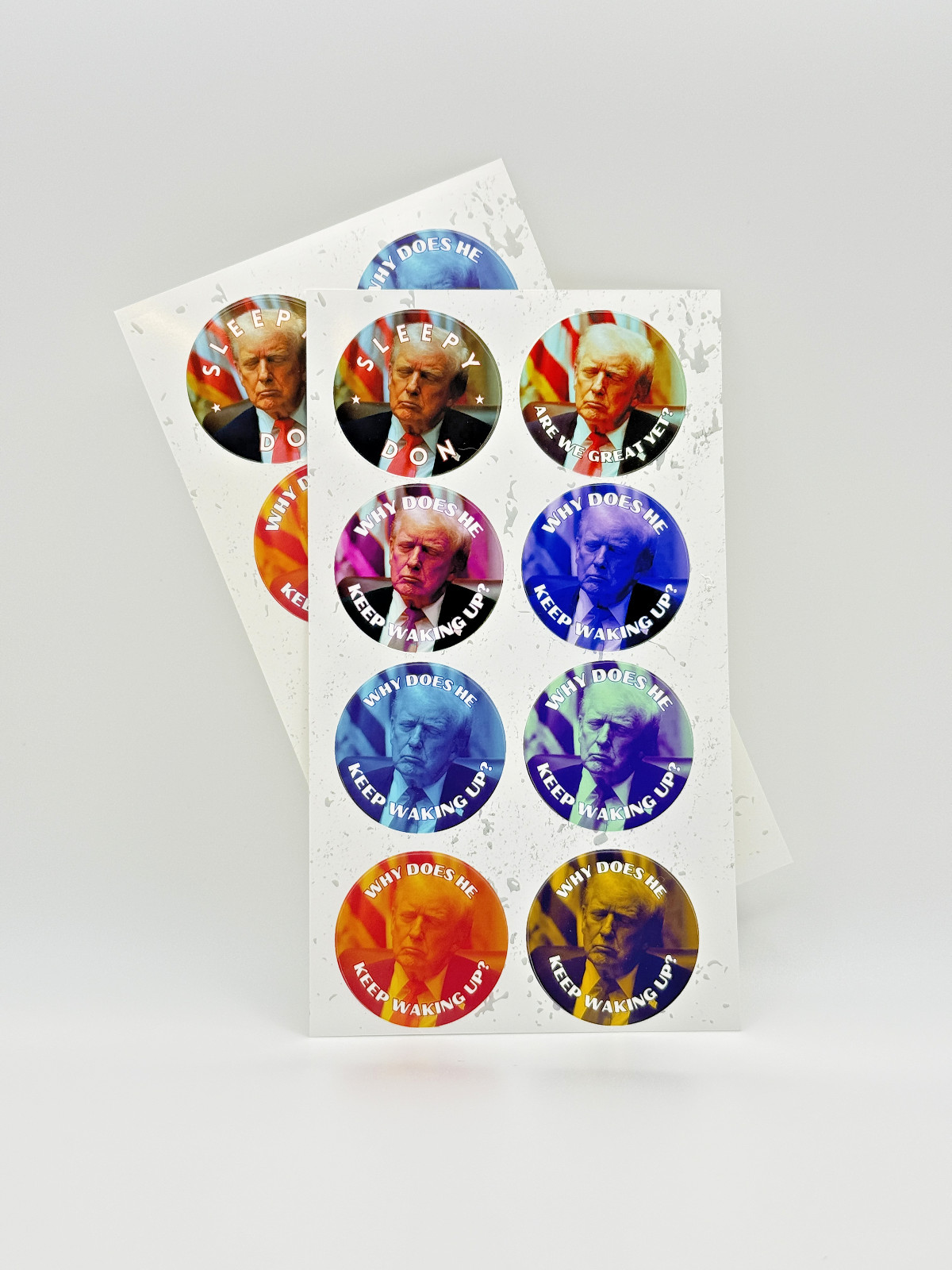 Sleepy Trump Stickers 50 Pack Waterproof Political Satire Decals Assorted 1.5"