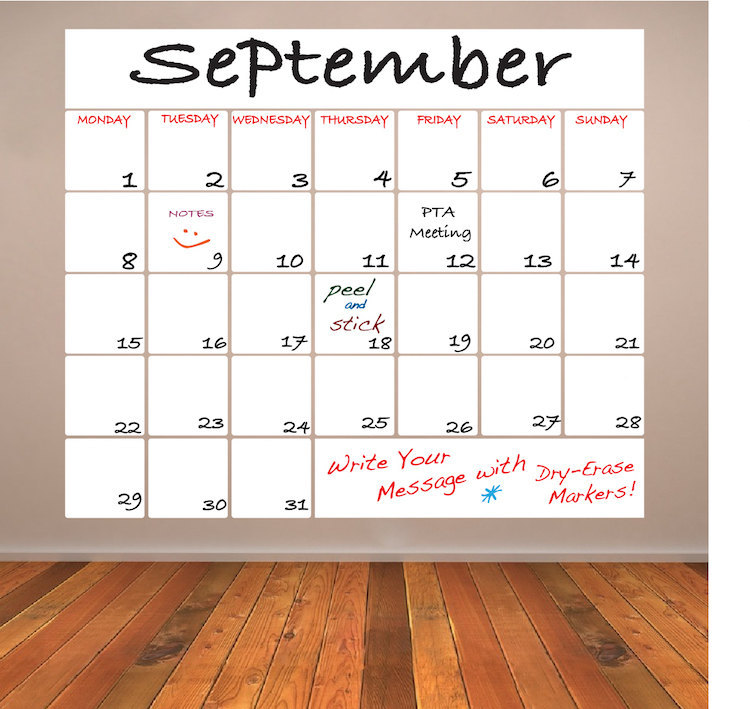 Monthly Dry Erase Calendar Notes Removable White Board Writable Markers, b77
