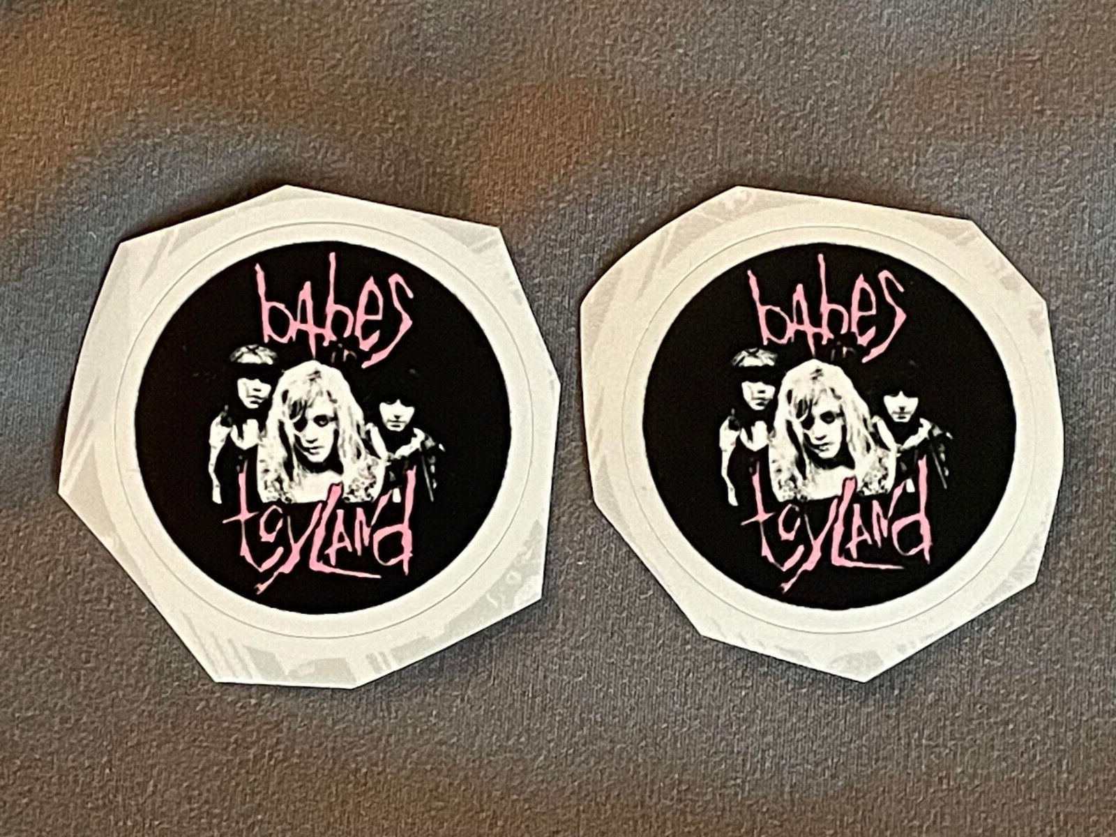 Lot (2) BABES IN TOYLAND 1 1/2" x 1 1/2" Band STICKERS Pink FAST! FREE SHIP!