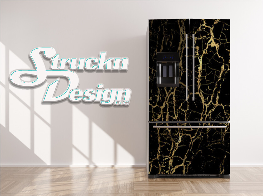 Abstract Marble Texture Gold Black Fridge Freezer Wrap Side Door Vinyl Decal