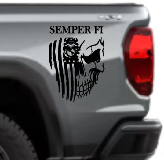 Semper Fi USMC Marines EGA American Flag Skull Vinyl Decal Die Cut Sticker