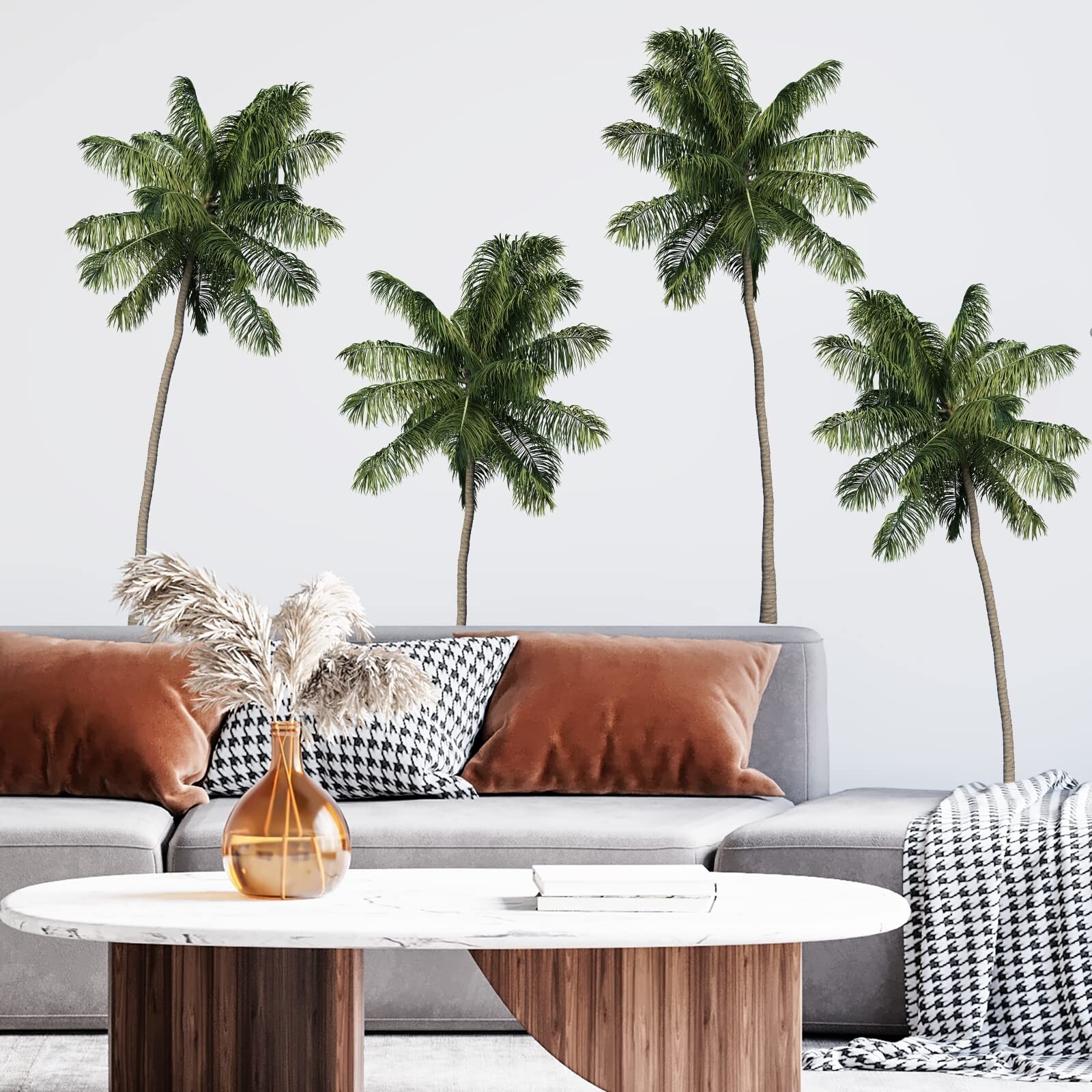 Tropical Plants Green Leaves Wall Decals Palm Tree Plant Wall Stickers Remova…